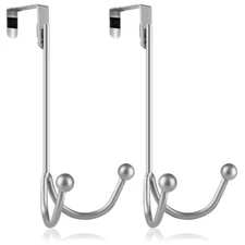 cheehigo 2Packs Over The Door Double Hanger Hooks - 11inch Overlength () Silver