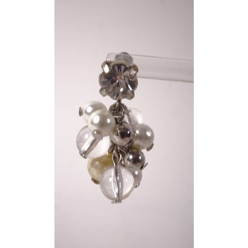 Designer Women's Lucite Pearl Cluster Crystal Gemstone Drop Earrings NWOT 98 - Picture 5 of 5
