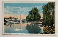NJ Postcard Bridgeton New Jersey Cohansey River Broad St Bridge boats Cumberland