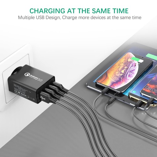 JOOMFEEN Quick Charge 3.0 Chargeur mobile mural USB avec câble Type C 30 W 4 ... - Photo 3 sur 7