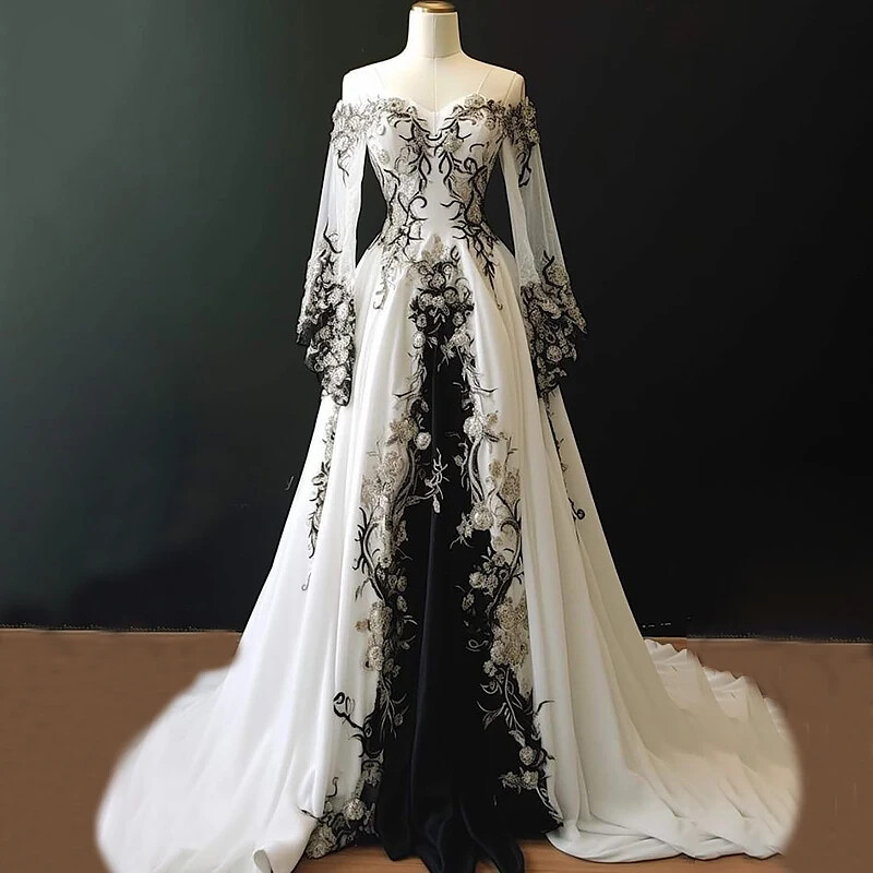 gothic party dresses Elegant Gothic Evening Dresses Satin Beaded Sweep Train Floor-Length Prom  Party