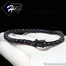 7"MEN 14K BLACK GOLD PLATED ICY BLING CZ 4MM 1 ROW TENNIS CHAIN BRACELET BB2