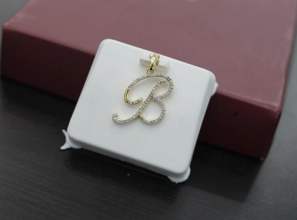 Colgante de diamantes pavé natural con dije de letra inicial B colgante alfabeto de plata 925 Foto 4 de 4