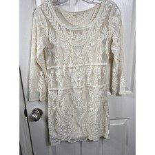 Express Women's  Lace Dress Bohemian Ethereal Crochet Sheer Long Sleeve XS