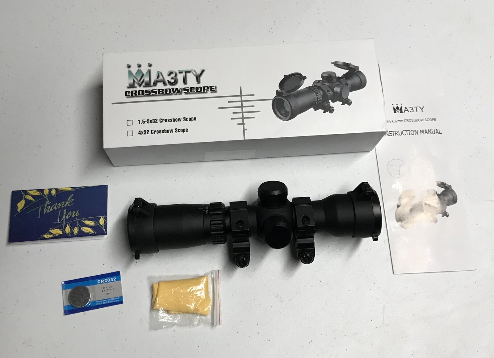 MA3TY 1 5 5X32 Crossbow Scope 20 100 Yards Ballistic Reticle 300 425 