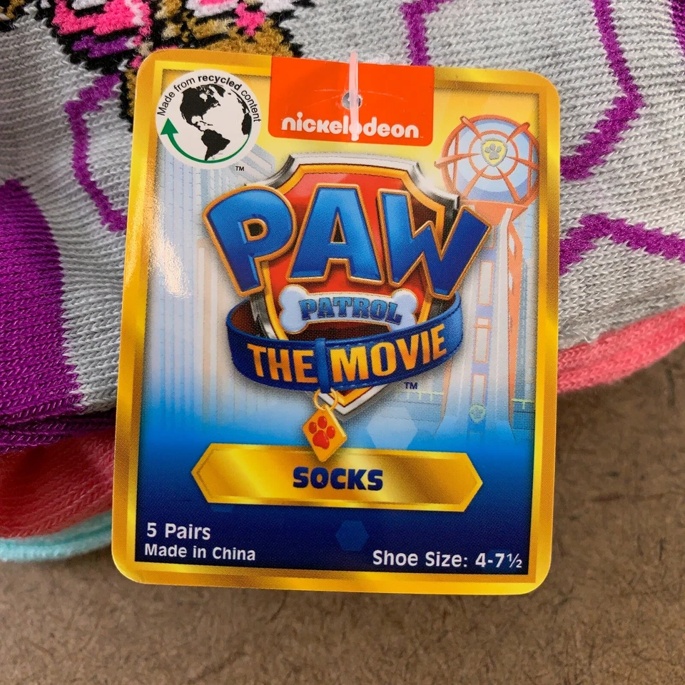 Nickelodeon Paw Patrol Girls Shoe Size 4-7.5 Colorful 5 Pack No Show Socks NWT - Image 4 of 4
