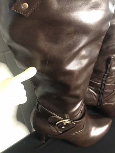 Guess KYLEANN Brown Over Knee High Heel GOLD ZIP BUCKLE Boots SZ 10M Pre-Owned - Picture 3 of 12