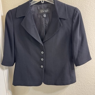 Linda Allard, Ellen Tracy, Black Short Sleeve Blazer Jacket Wool Blend Size 10