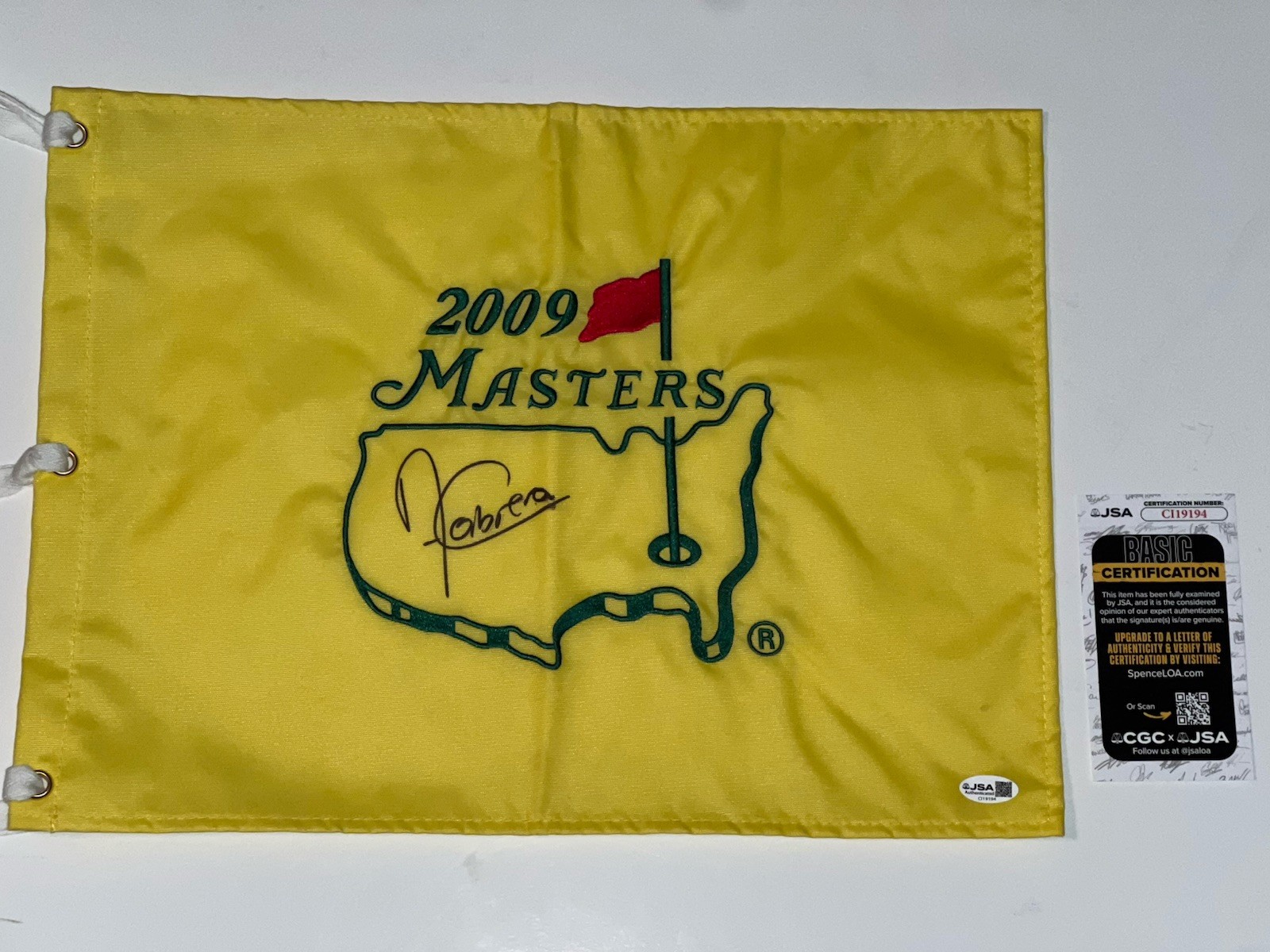Angel Cabrera 2009 champion signed Autographed Masters Winner flag JSA COA 