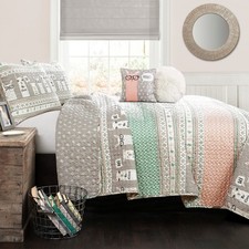 Lush Decor Llama Stripe Reversible Twin Size 4 Piece Set - Set -