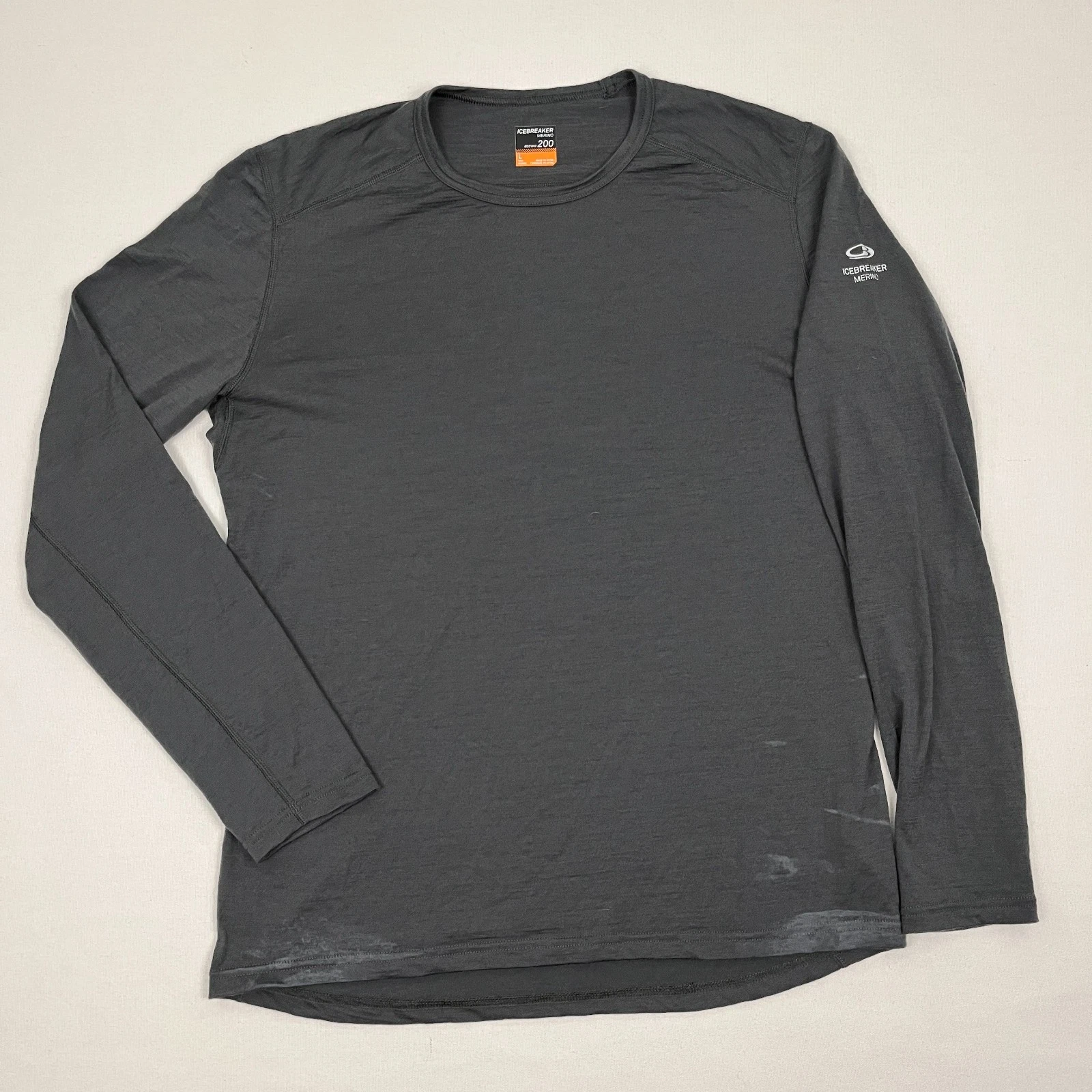 Icebreaker Merino Shirt Shirt Mens L Bodyfit 200 Gray Base Layer Hiking Crew LS