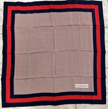 Yves Saint Laurent Square Scarf Navy Red White Polka Dot Logo Designer