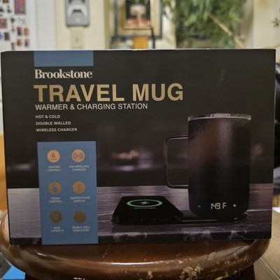 Brookstone Smart Heated Travel Coffee Mug & Phone Charger Black, 11oz
