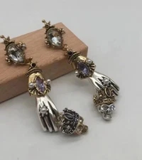 Alexander Mcqueen Antique Gold /Silver Tone Crysyal Embellished Queen & King...