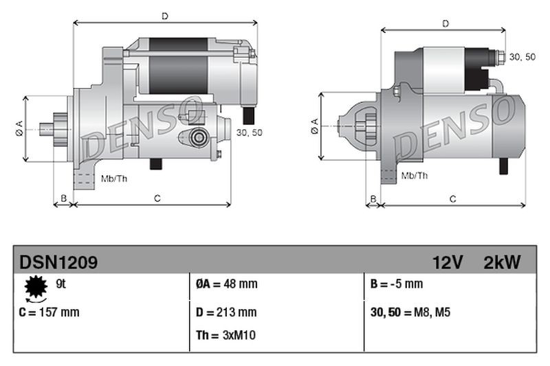 Denso Starter Motor Clockwise Rotation 12V Voltage Fits Land Rover DSN1209 - Image 15