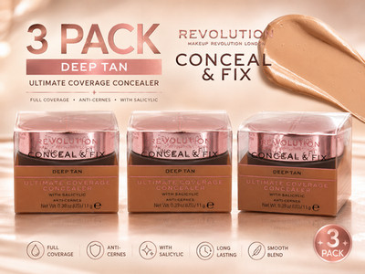 Makeup Revolution Conceal & Fix Deep Tan Ultimate Coverage Concealer 3 Pack