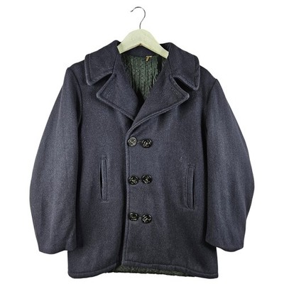 Vintage US Navy Herren Wool Pea Coat Double Breasted Navy Blau Größe Medium M