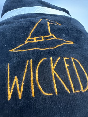 Halloween Kitchen Hand Towels Black Witch Hat 'Wicked' Set of 2 16x30" Rae Dunn - Picture 2 of 5