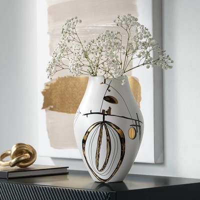 Tribeca 12 1/2'' High Matte White Decorative Graphic Vase