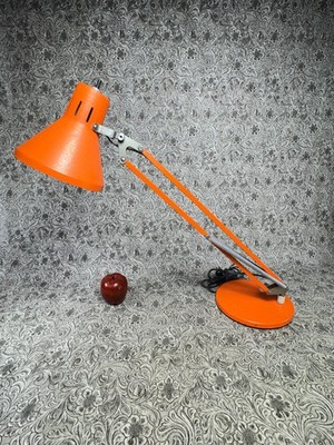 Mid Century Orange Table Lamp Anglepoise Adjustable Industrial Desk Light MCM