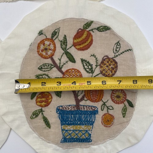 VTG Embroidery Crewel Panels Hand Stitched Cottage Core Tree Flower Craft Cutter - Picture 13 of 13