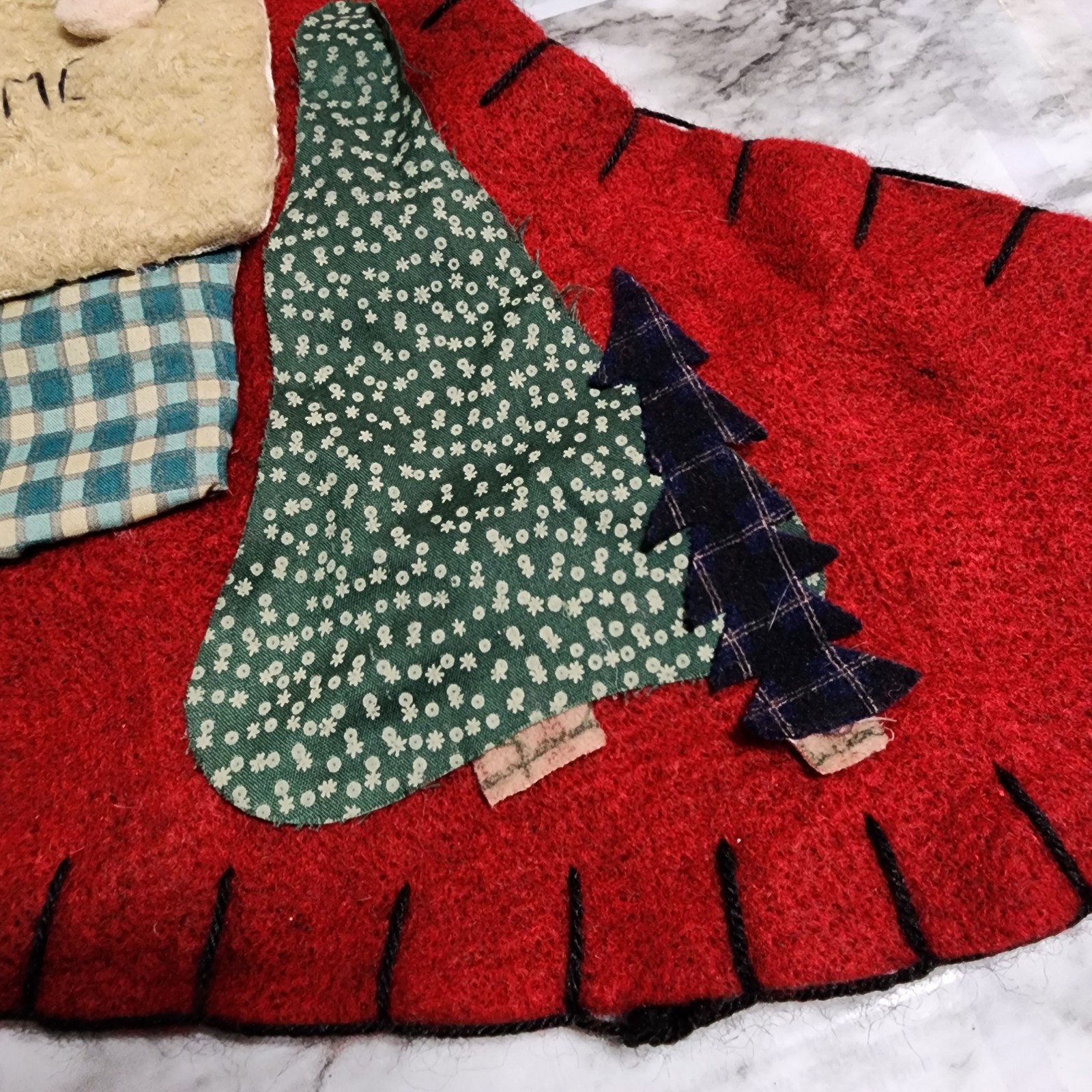 Vintage Christmas Tree Stocking 21" Angel Felt Primative Folk Country Stars 