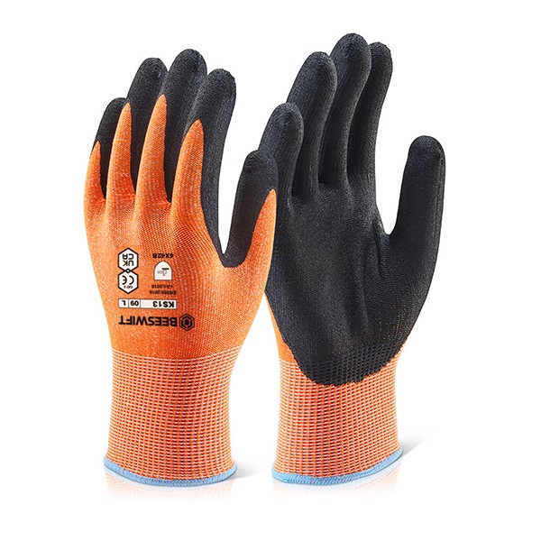 Beeswift Kutstop Micro Foam Nitrile Amber Cut Level 3 Gloves Amber Size L