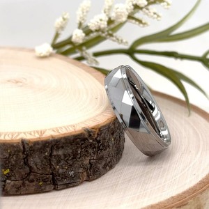 6mm Silver Tungsten Christmas Gifts Women Band polished Edge Faceted Design Ring