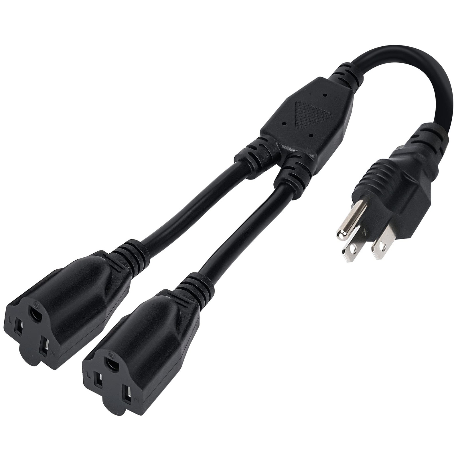 3-Prong Y Splitter Power Extension Cord 1 FT, Straight Plug 1 to 2 Way Outlet...