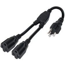 3-Prong Y Splitter Power Extension Cord 1 FT, Straight Plug 1 to 2 Way Outlet...