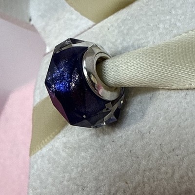 48A NWT AUTH PANDORA SS FACETED BLUE MURANO GLASS CHARM #792984C00