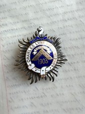 Antique Masonic Silver & 9ct Gold Founders Jewel Charles Lyne Lodge 1903
