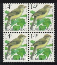 Belgium Willow warbler Bird Buzin  Pouillot Fitis  14f Block of 4 1995 MNH