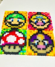 Handmade Nintendo Mario Perler Beads Art - Retro Gaming Coaster Set Gift Idea