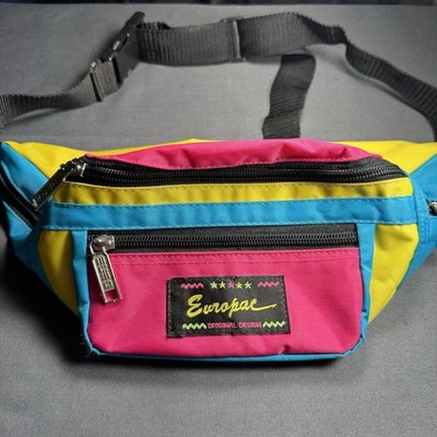Vintage 80s 90s Europac Fanny Pack Neon Pink Yellow Blue Colorblock Retro