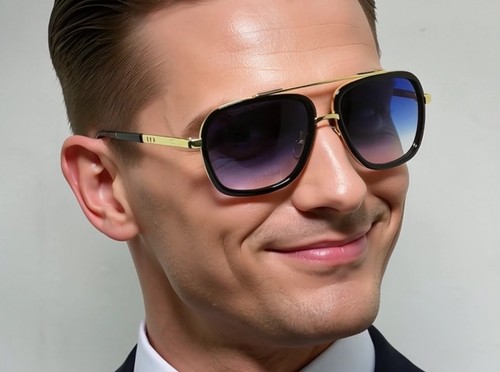 Men Fashion Sunglasses Oversized Square Gold Flat Top Frame Hip Hop Fancy Black - Afbeelding 4 van 76