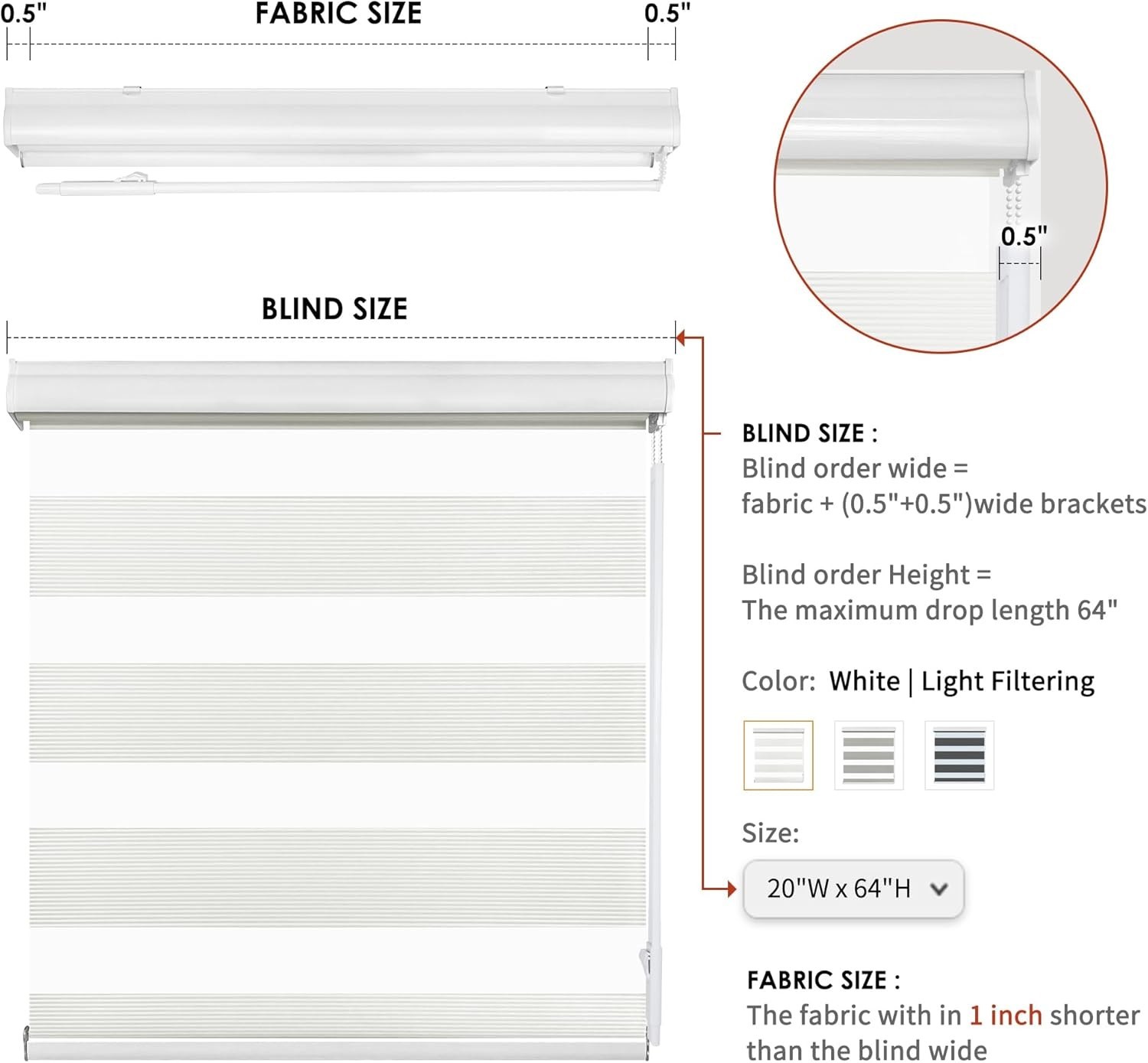 25"W x 64"H Semi-Sheer Zebra Blinds – Stylish Room Darkening Window Treatment