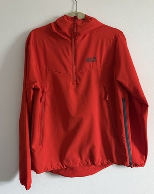 Jack Wolfskin Red Men's Lightweight Hiking Half Zip Hoodie Size Small Outdoor