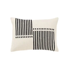 14"x20" Oversize Striped Lumbar Throw Pillow Cover Black - Rizzy Home: Woven