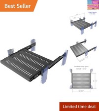 1U Sliding Rack Shelf, 4-Post Vented Rack Mount Shelf 14-17  Deep with Adjust...