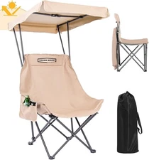 Camping Chair with Canopy – Portable, Lightweight, Oversized with Shade & Pocket
