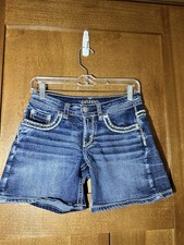 Miss Me Mid-Rise Denim Shorts Dark Wash Embroidered Sequin Size 25