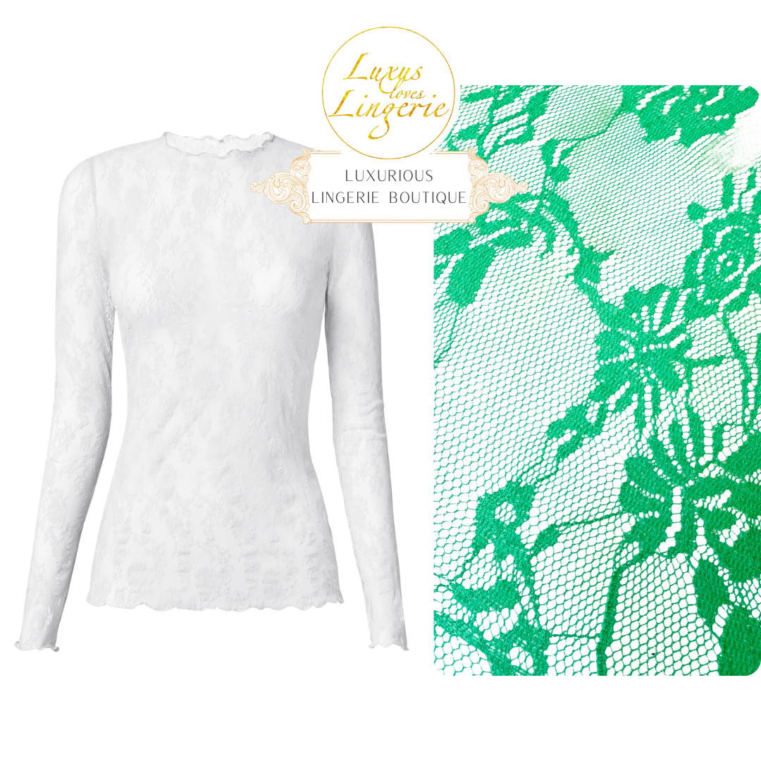 Floral Lace Top Long Sleeves Pullover Wolford M Jelly Bean High Collar Lace