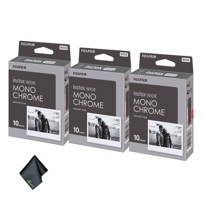 3xFUJIFILM INSTAX Wide Monochrome Instant Film (10 Exposures), Microfiber
