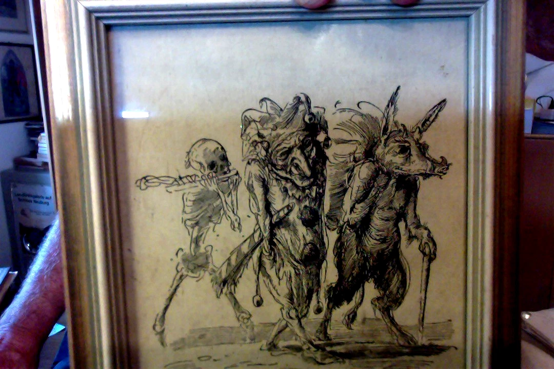 A.Paul Weber Kasper Tod und Teufel 1947 Lithographie gerahmt