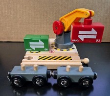 Brio World Wooden Railway Train Yellow Crane 8 With Cargo Cars