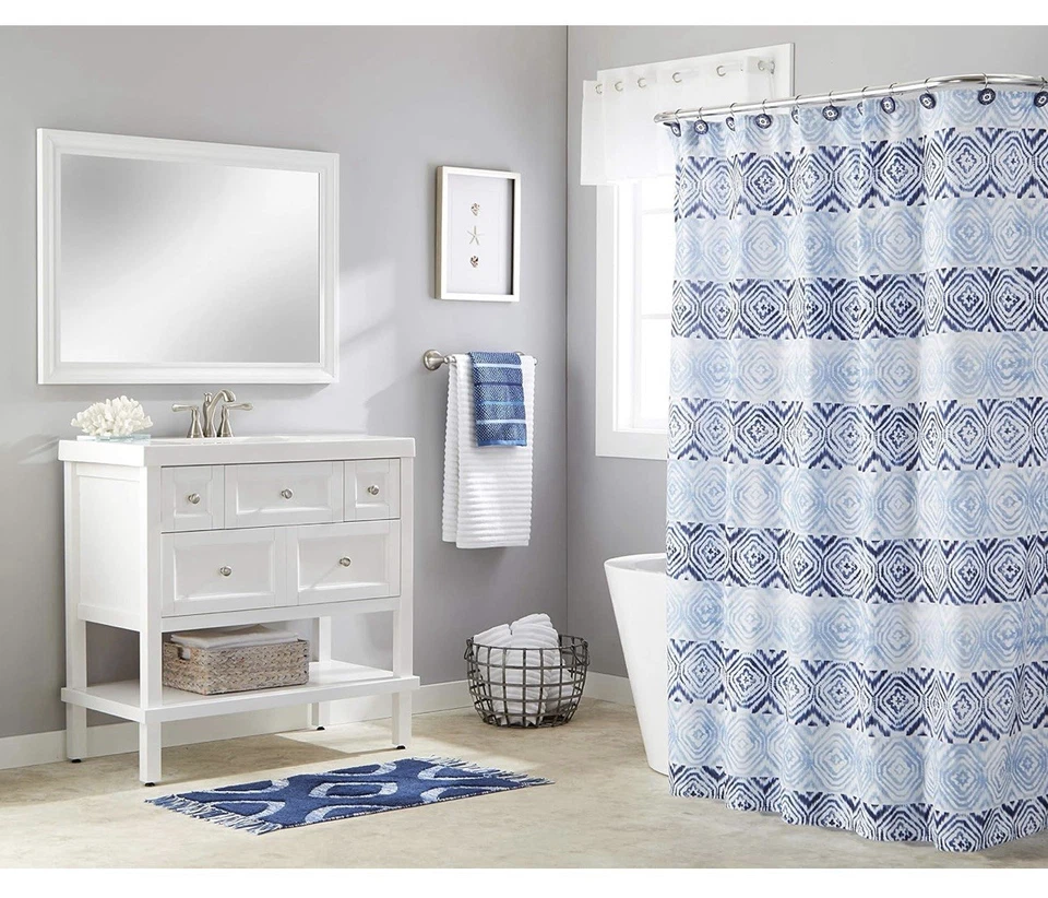 Cortina de ducha SKL Home Kadi Diamond 70x72 pulgadas azul y blanco Foto 4 de 4