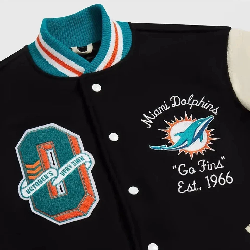 Men's Miami Varsity Black White Jacket , Not Leather, Not Satin