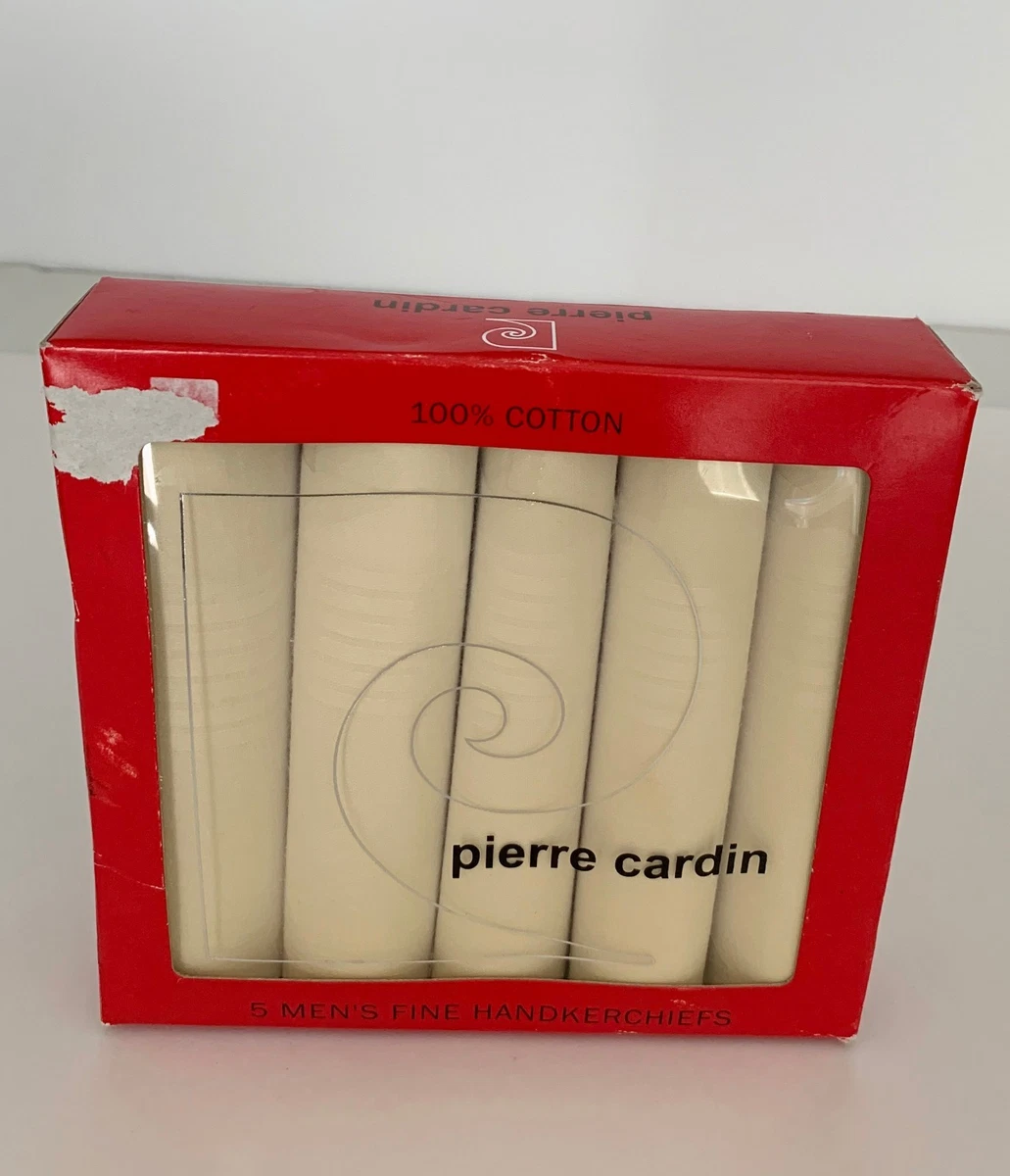 Pierre Cardin Boxed Set of 5 Men's Fine Handkerchiefs in Beige Khaki 100% Cotton