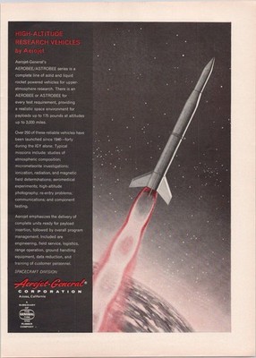 Aerojet-General Aerobee Astrobee Rocket Space Research Vintage 1960 Print Ad